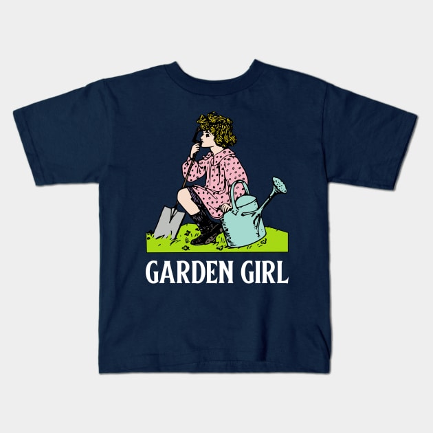 Gardening Lover - Vintage Garden Girl Kids T-Shirt by Whimsical Frank